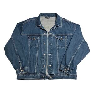 Vtg Unisex Unbranded Denim Blue Jean Trucker Farm Utility Jacket Coat Size XL